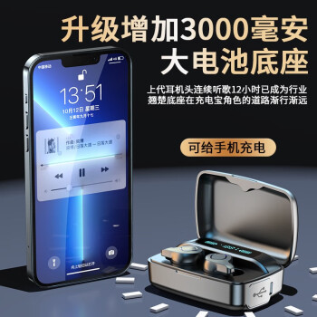 RIKYA2023年新款無線藍牙耳機高音質入耳式大電量超長待機續航運動適用于蘋果華為VIVOOPPO 黑色標配 石墨烯振膜 雙硅麥克風 黑色